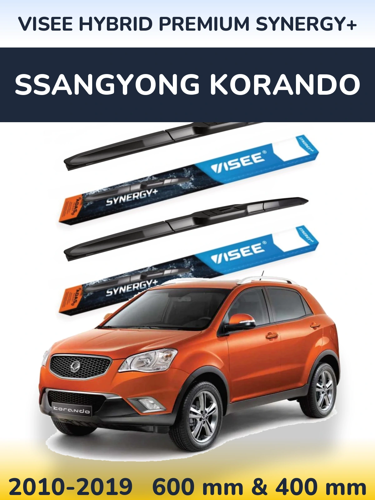 Komplet przednich wycieraczek VISEE HYBRID PREMIUM SYNERGY+ 600 & 400 mm do SsangYong Korando 2010-2019