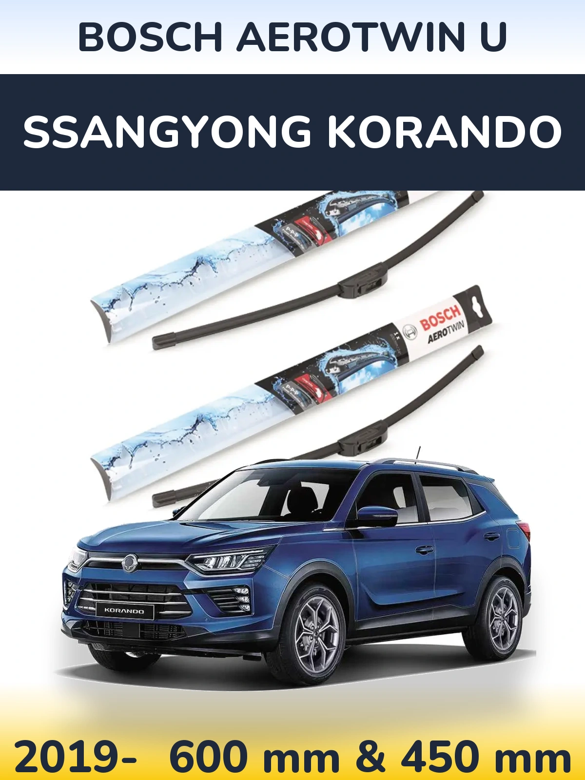 Komplet przednich wycieraczek BOSCH AeroTwin U 600 & 450 mm do SsangYong Korando 2019-2026