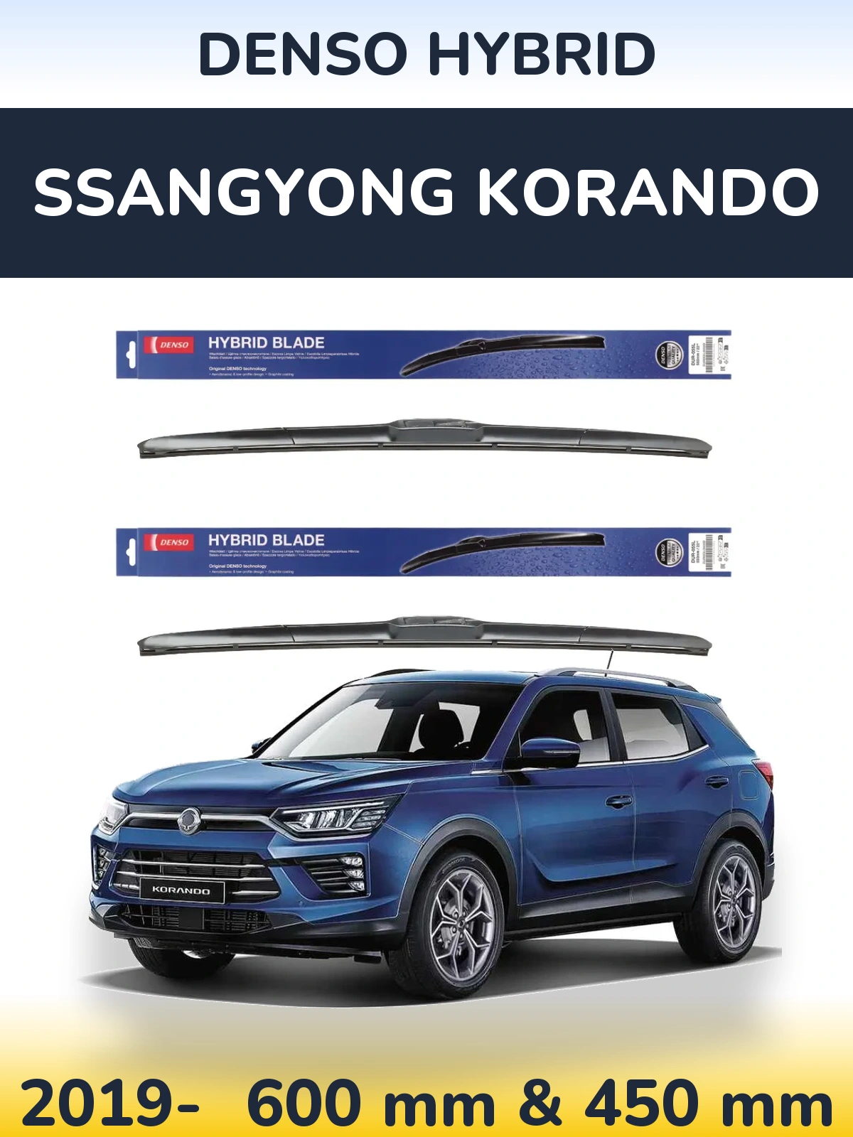 Komplet przednich wycieraczek Denso Hybrid 600 & 450 mm do SsangYong Korando 2019-2026