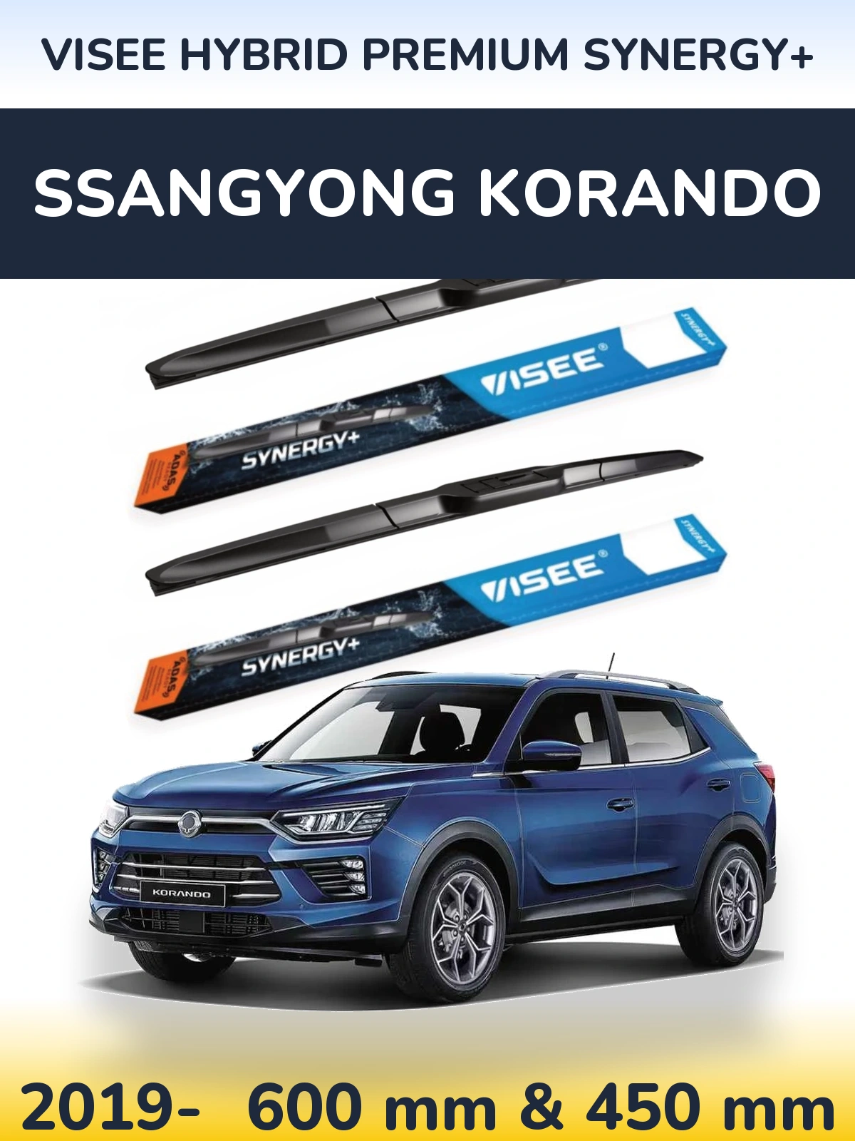 Komplet przednich wycieraczek VISEE HYBRID PREMIUM SYNERGY+ 600 & 450 mm do SsangYong Korando 2019-2026