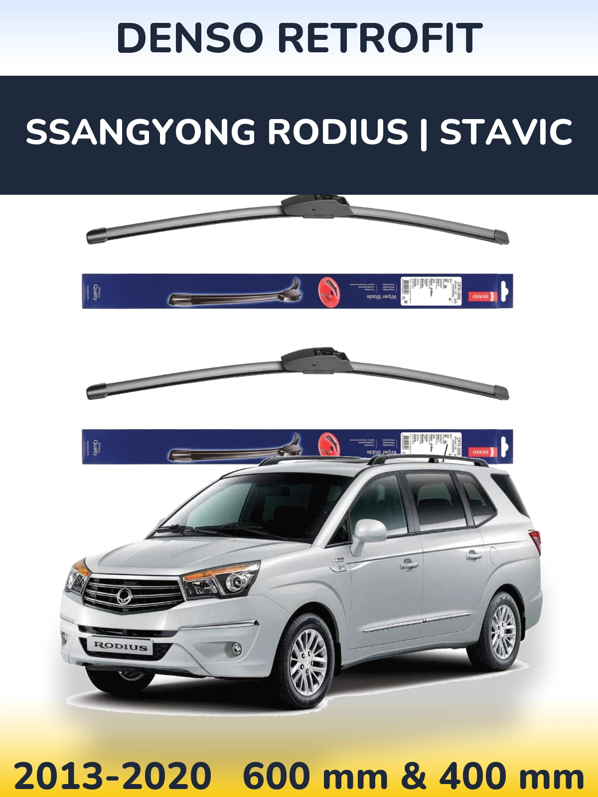Komplet przednich wycieraczek Denso Retrofit 600 & 400 mm do SsangYong Rodius | Stavic 2013-2020