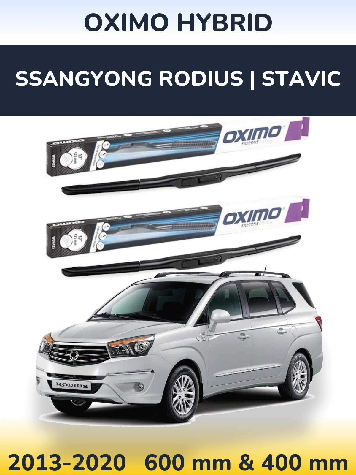 Комплект передних дворников Oximo Hybrid 600 & 400 мм для SsangYong Rodius | Stavic 2013-2020
