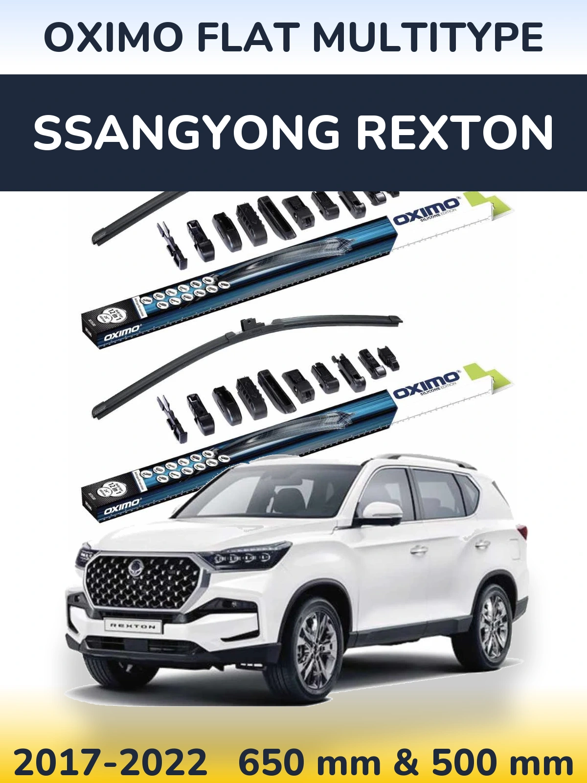 Комплект передних дворников Oximo Flat MultiТипe 650 & 500 мм для SsangYong Rexton 2017-2022