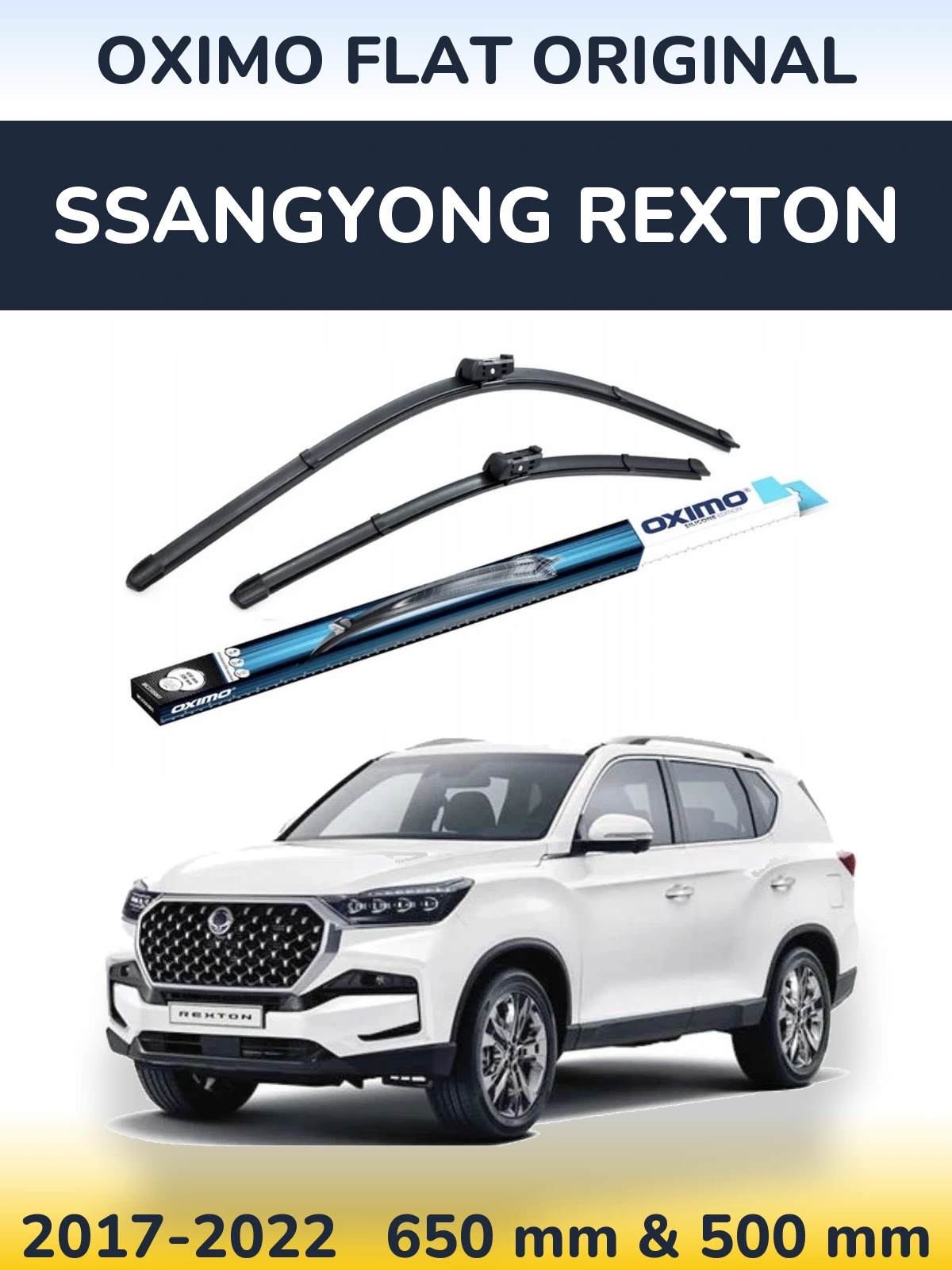 Комплект передних дворников Oximo Flat Original 650 & 500 мм для SsangYong Rexton 2017-2022