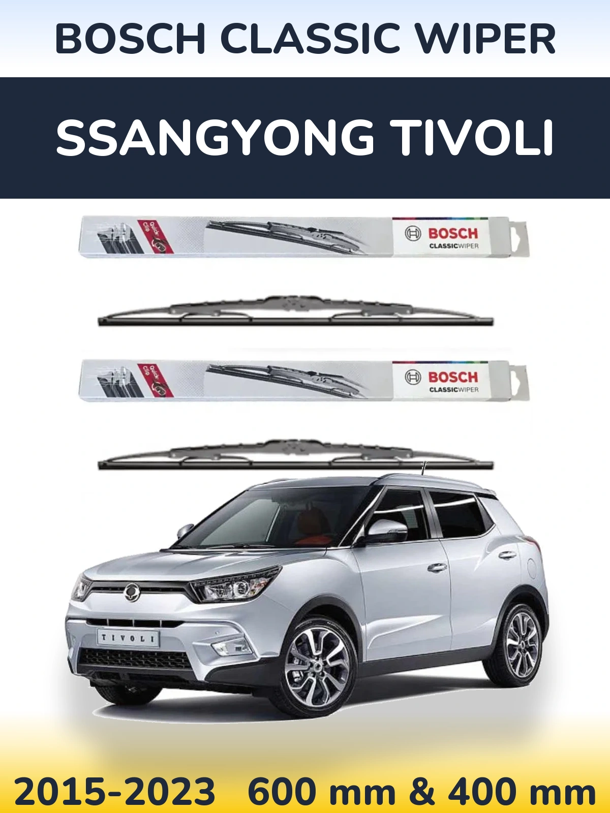 Komplet przednich wycieraczek BOSCH Classic Wiper 600 & 400 mm do SsangYong Tivoli 2015-2023