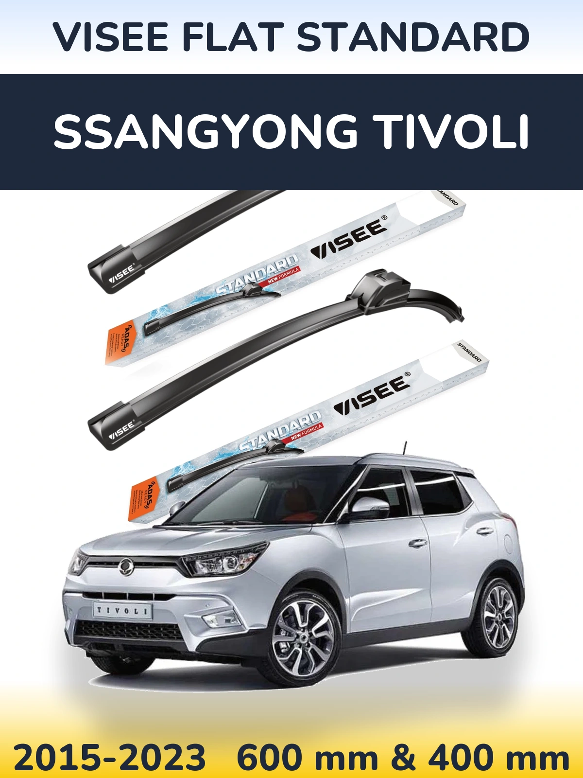 Komplet przednich wycieraczek VISEE FLAT STANDARD 600 & 400 mm do SsangYong Tivoli 2015-2023