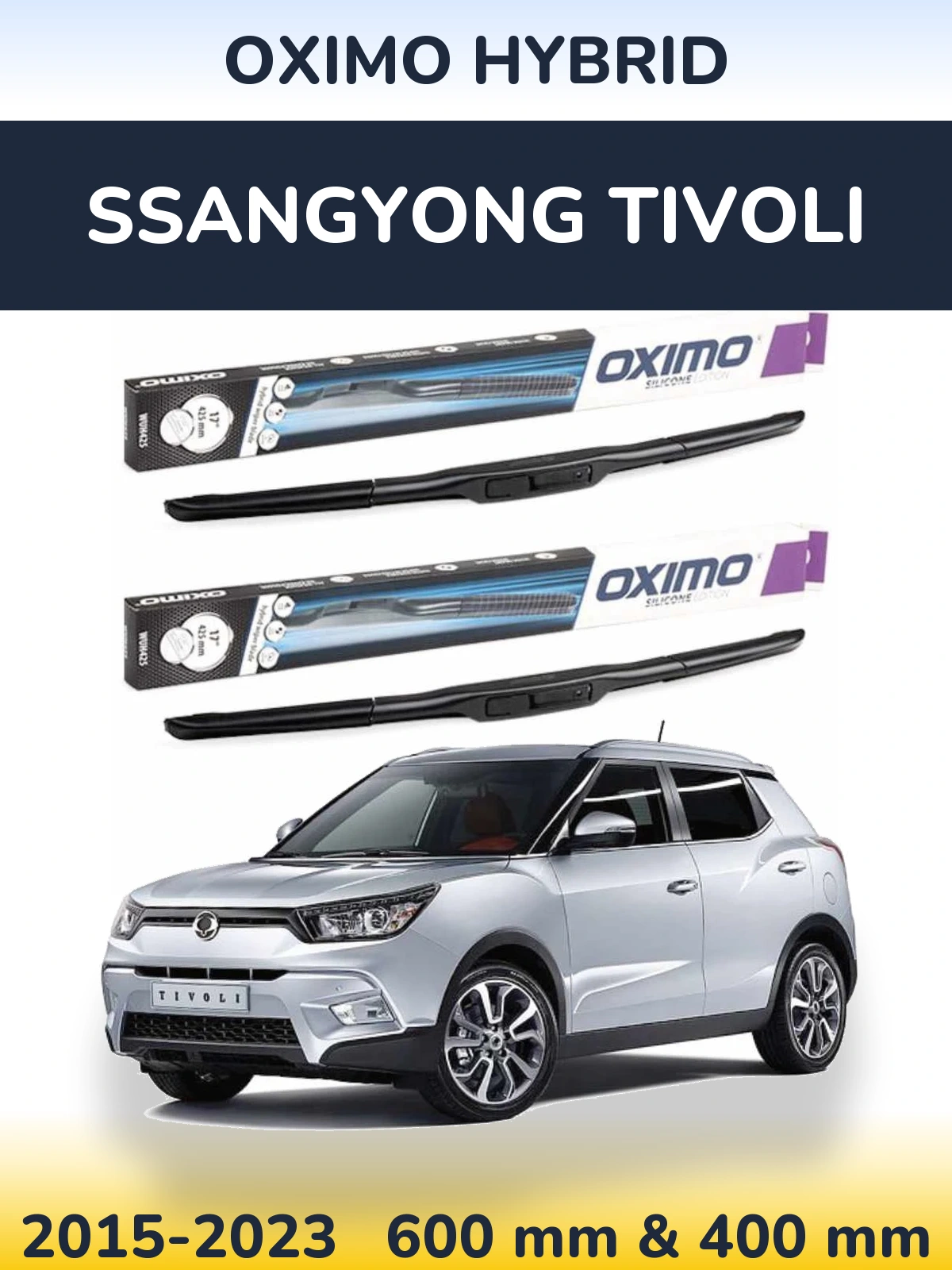 Komplet przednich wycieraczek Oximo Hybrid 600 & 400 mm do SsangYong Tivoli 2015-2023