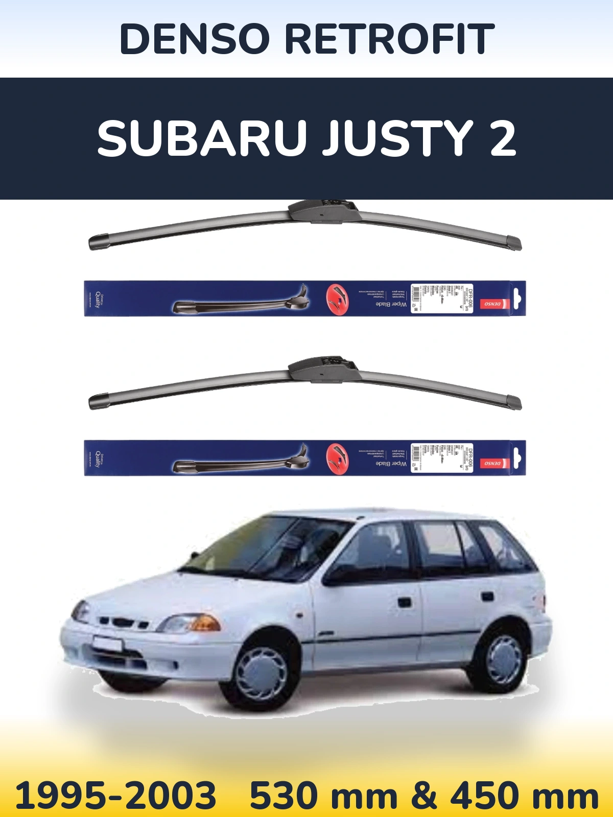 Комплект передних дворников Denso Retrofit 530 & 450 мм для Subaru Justy 2 1995-2003