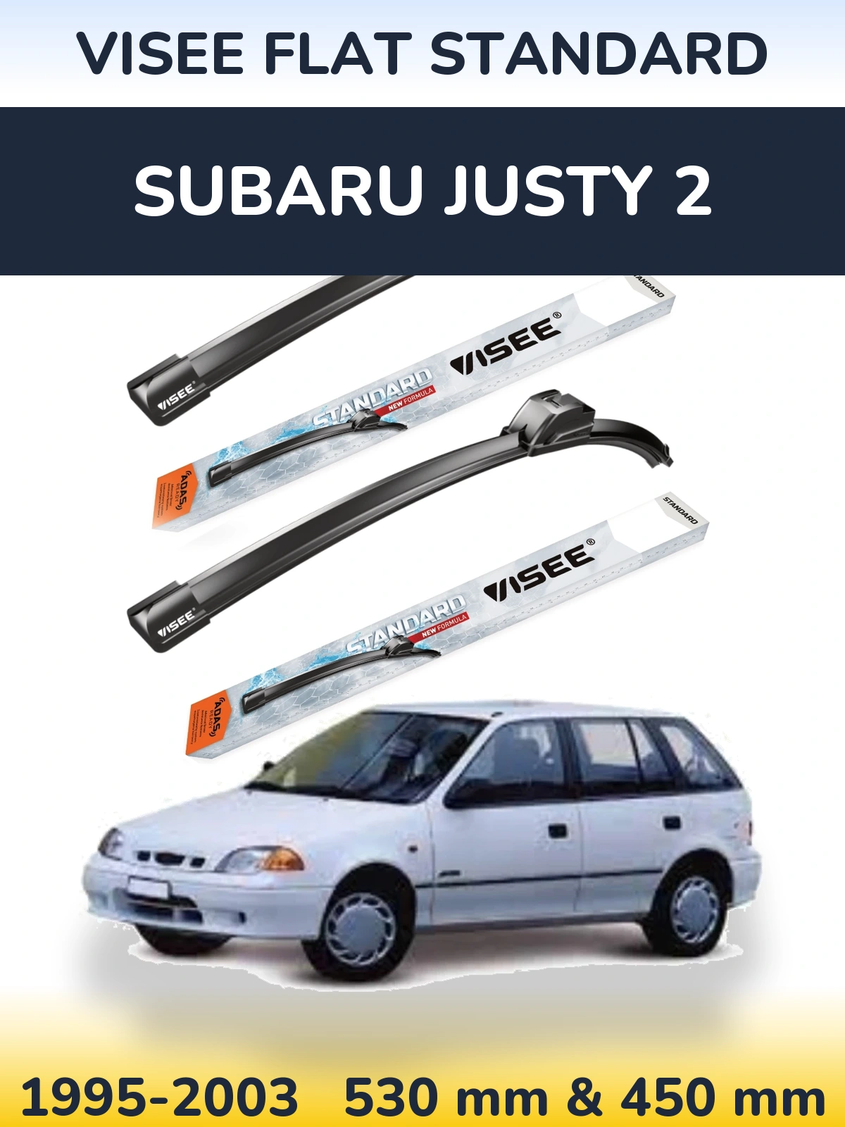 Komplet przednich wycieraczek VISEE FLAT STANDARD 530 & 450 mm do Subaru Justy 2 1995-2003