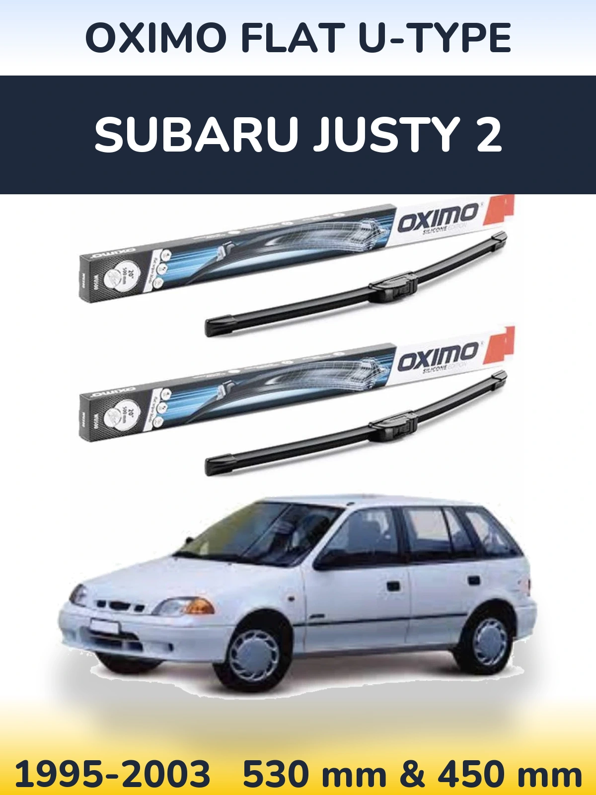 Комплект передних дворников Oximo Flat U-type 530 & 450 мм для Subaru Justy 2 1995-2003