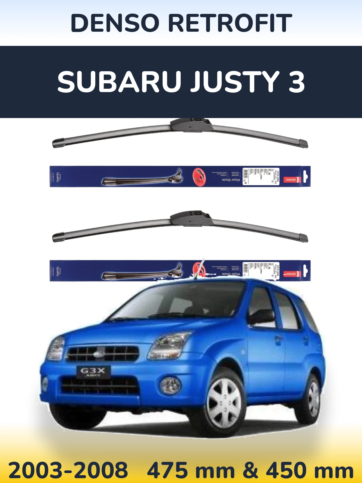 Komplet przednich wycieraczek Denso Retrofit 475 & 450 mm do Subaru Justy 3 2003-2008