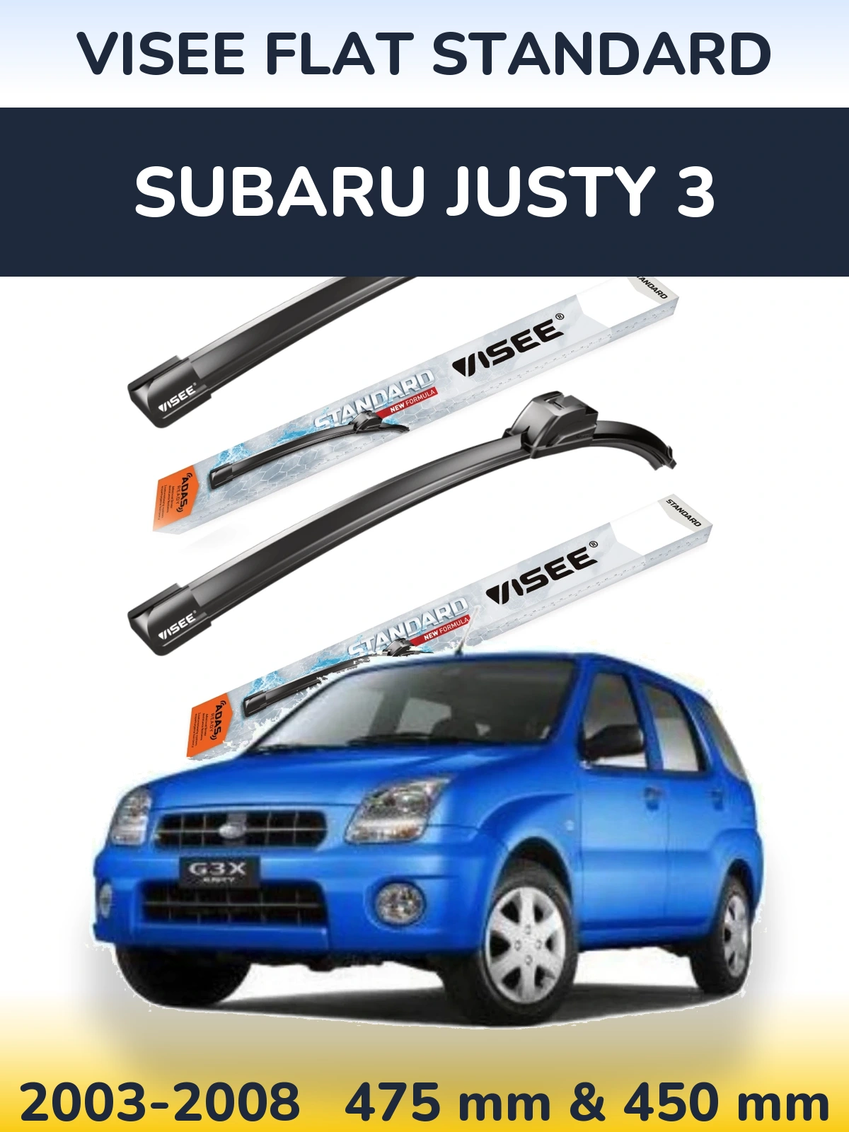Komplet przednich wycieraczek VISEE FLAT STANDARD 475 & 450 mm do Subaru Justy 3 2003-2008