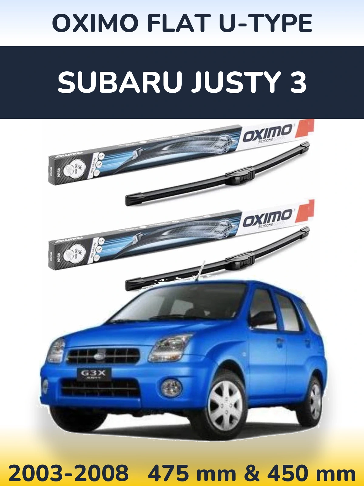 Komplet przednich wycieraczek Oximo Flat U-type 475 & 450 mm do Subaru Justy 3 2003-2008