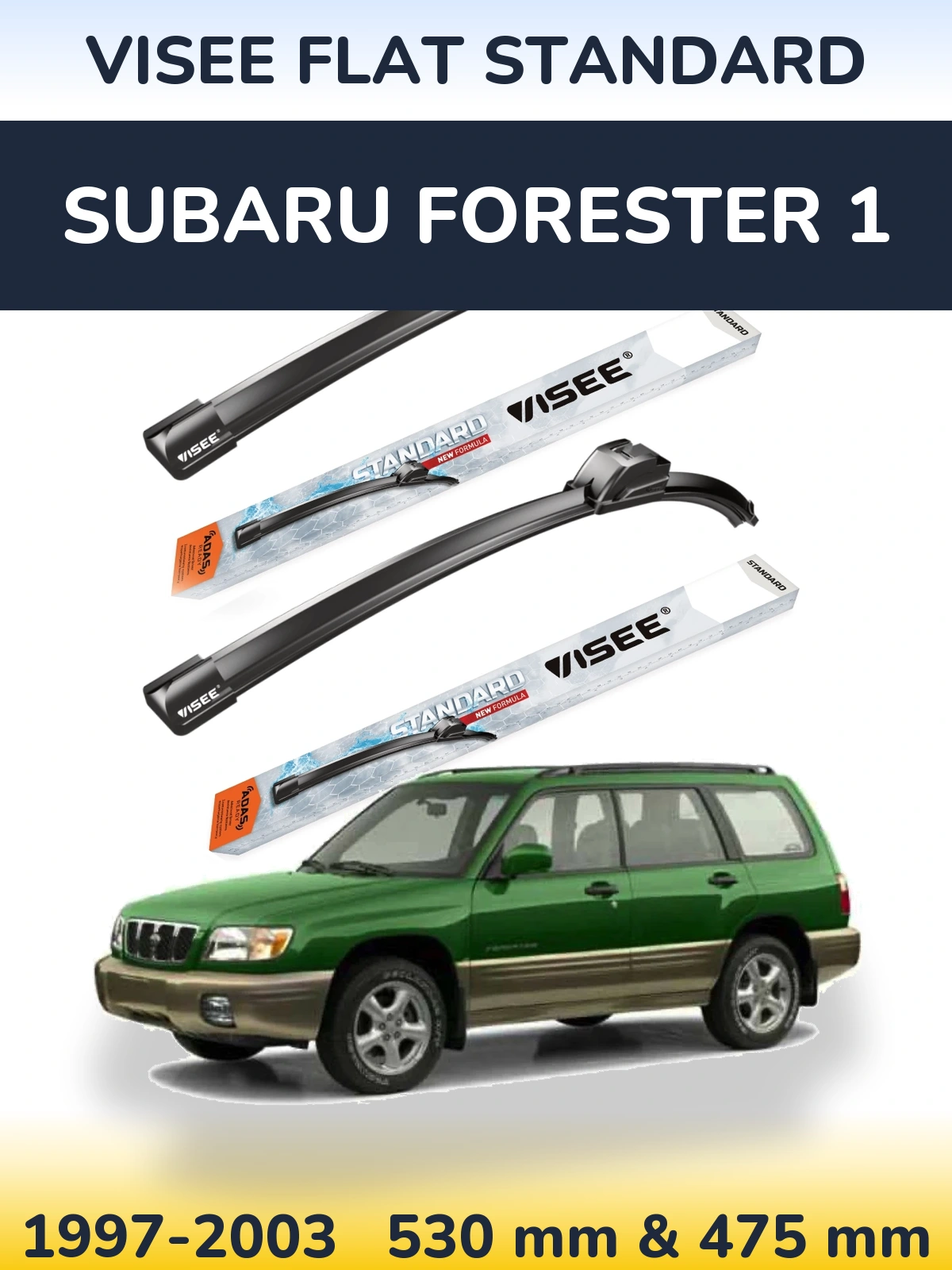 Komplet przednich wycieraczek VISEE FLAT STANDARD 530 & 475 mm do Subaru Forester 1 1997-2003