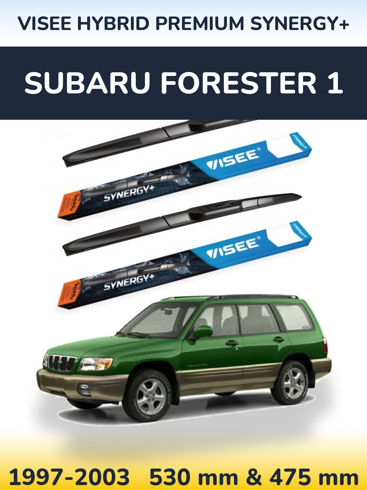 Komplet przednich wycieraczek VISEE HYBRID PREMIUM SYNERGY+ 530 & 475 mm do Subaru Forester 1 1997-2003