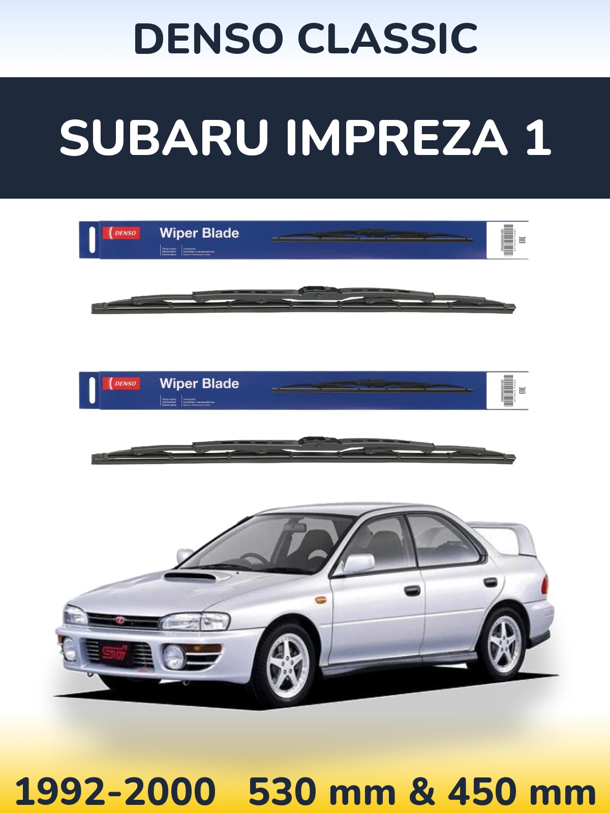 Komplet przednich wycieraczek Denso Classic 530 & 450 mm do Subaru Impreza 1 1992-2000