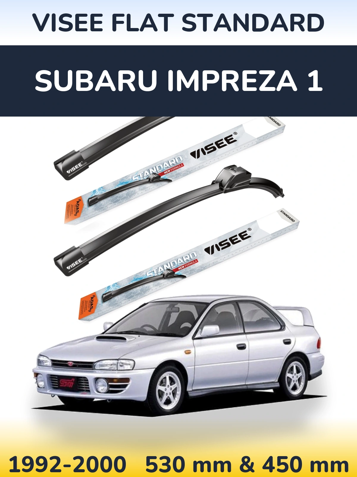 Komplet przednich wycieraczek VISEE FLAT STANDARD 530 & 450 mm do Subaru Impreza 1 1992-2000