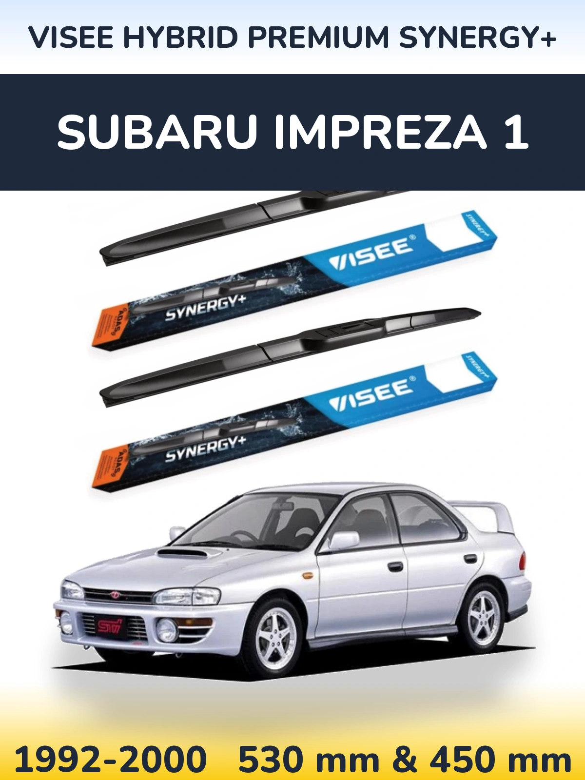 Komplet przednich wycieraczek VISEE HYBRID PREMIUM SYNERGY+ 530 & 450 mm do Subaru Impreza 1 1992-2000