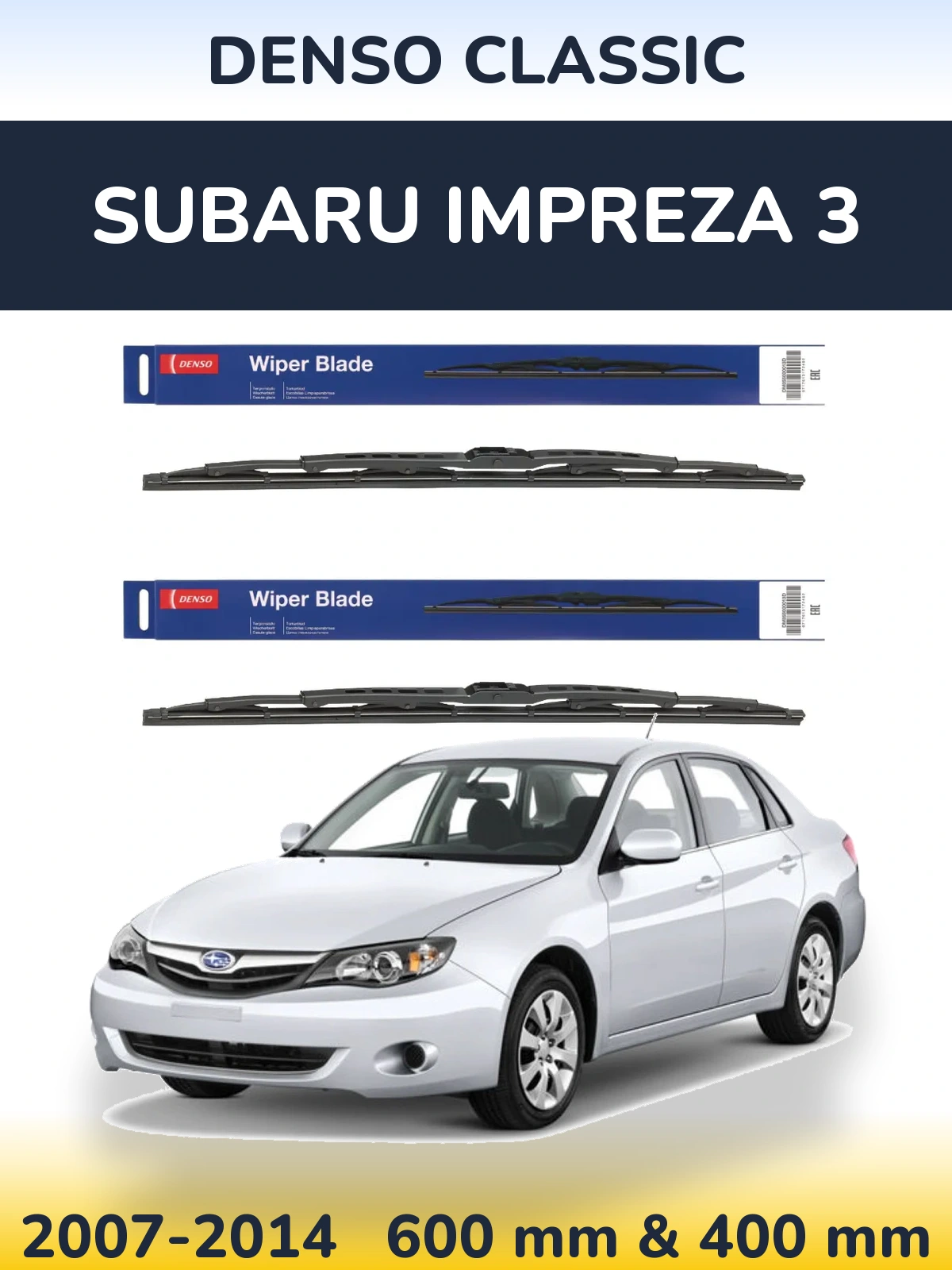 Front wiper blade set Denso Classic 600 & 400 mm for Subaru Impreza 3 2007-2014