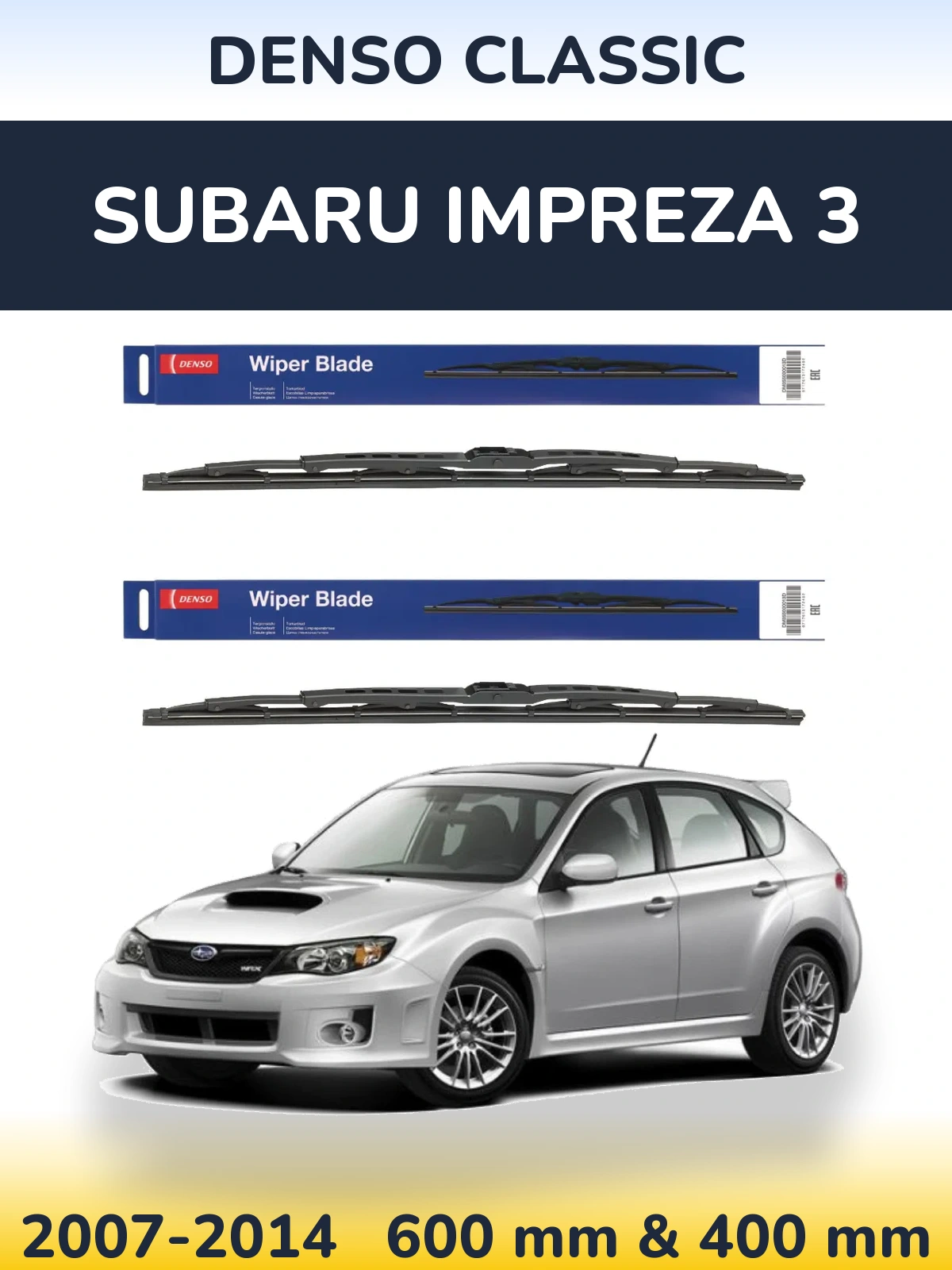 Komplet przednich wycieraczek Denso Classic 600 & 400 mm do Subaru Impreza 3 2007-2014