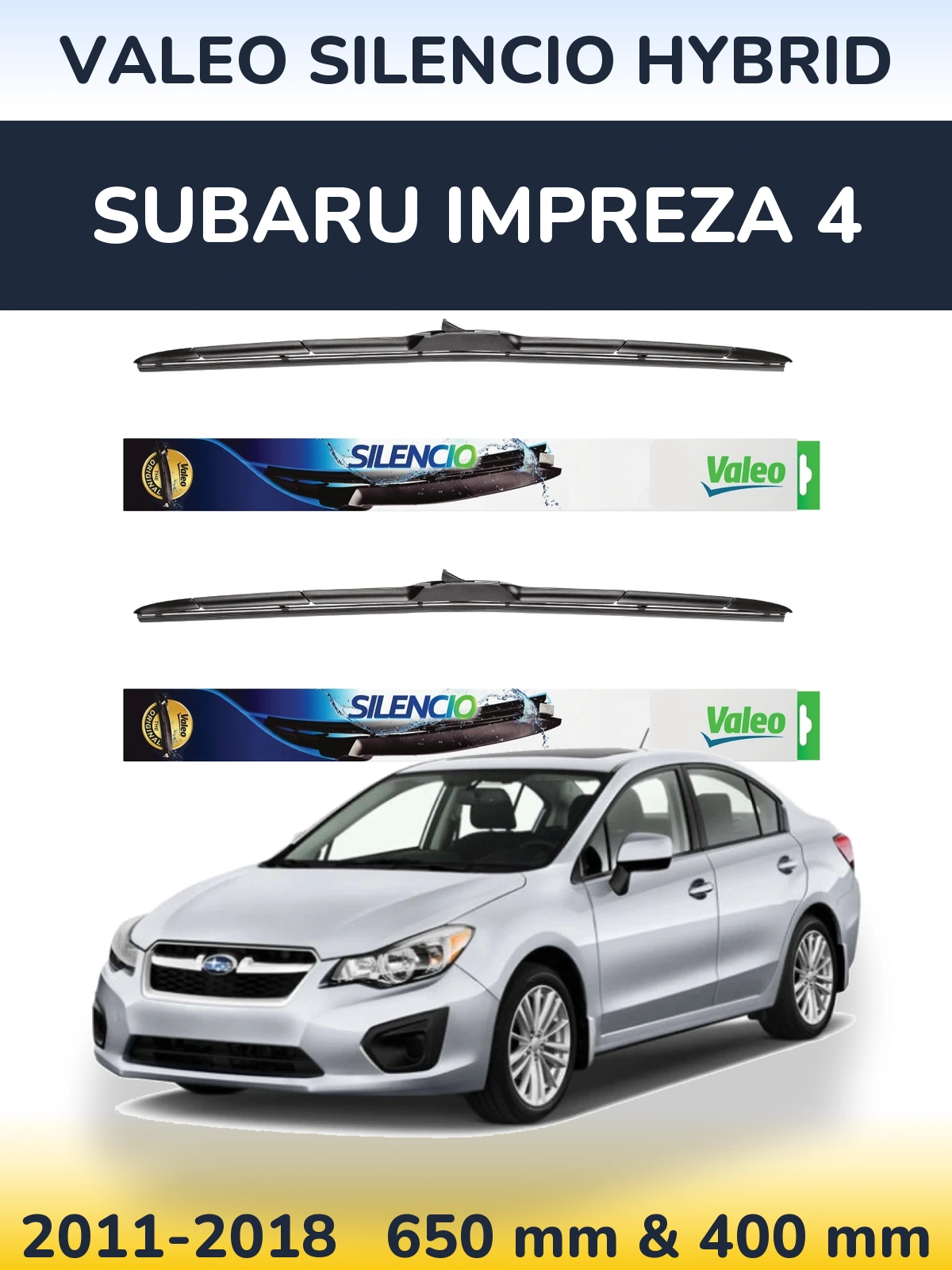 Komplet przednich wycieraczek Valeo Silencio Hybrid 650 & 400 mm do Subaru Impreza 4 2011-2018