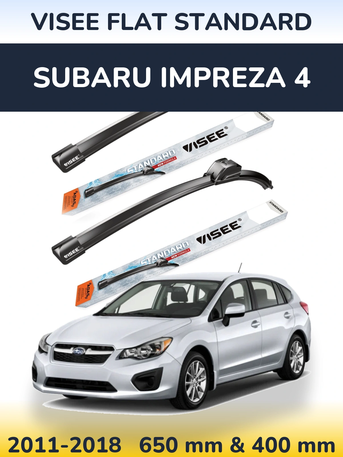 Komplet przednich wycieraczek VISEE FLAT STANDARD 650 & 400 mm do Subaru Impreza 4 2011-2018