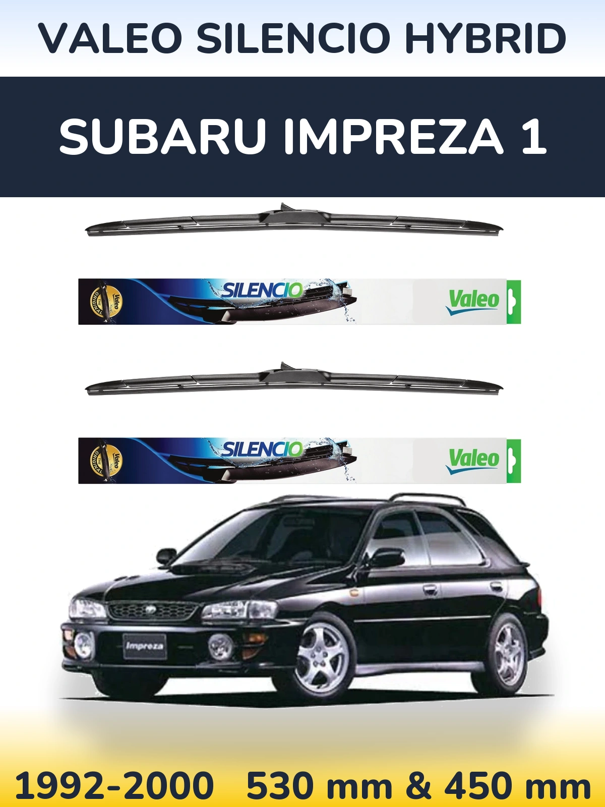 Komplet przednich wycieraczek Valeo Silencio Hybrid 530 & 450 mm do Subaru Impreza 1 1992-2000