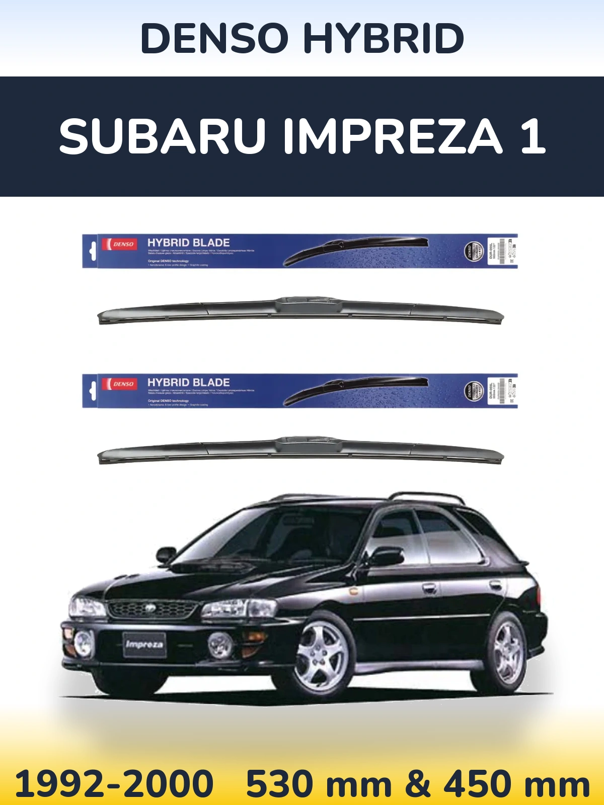 Komplet przednich wycieraczek Denso Hybrid 530 & 450 mm do Subaru Impreza 1 1992-2000