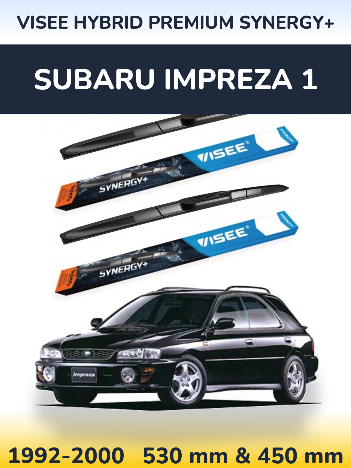 Komplet przednich wycieraczek VISEE HYBRID PREMIUM SYNERGY+ 530 & 450 mm do Subaru Impreza 1 1992-2000