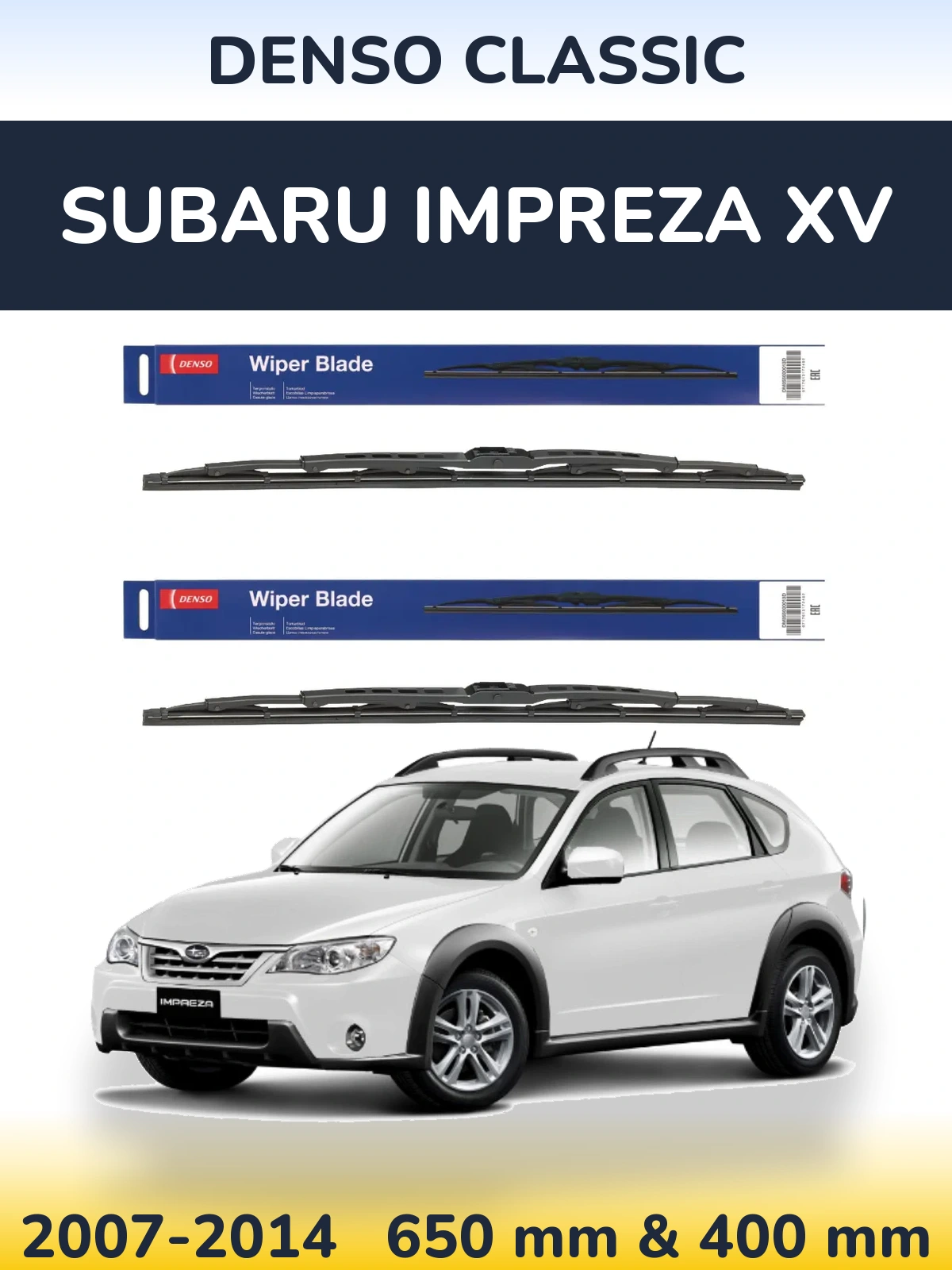 Front wiper blade set Denso Classic 650 & 400 mm for Subaru Impreza XV 2007-2014