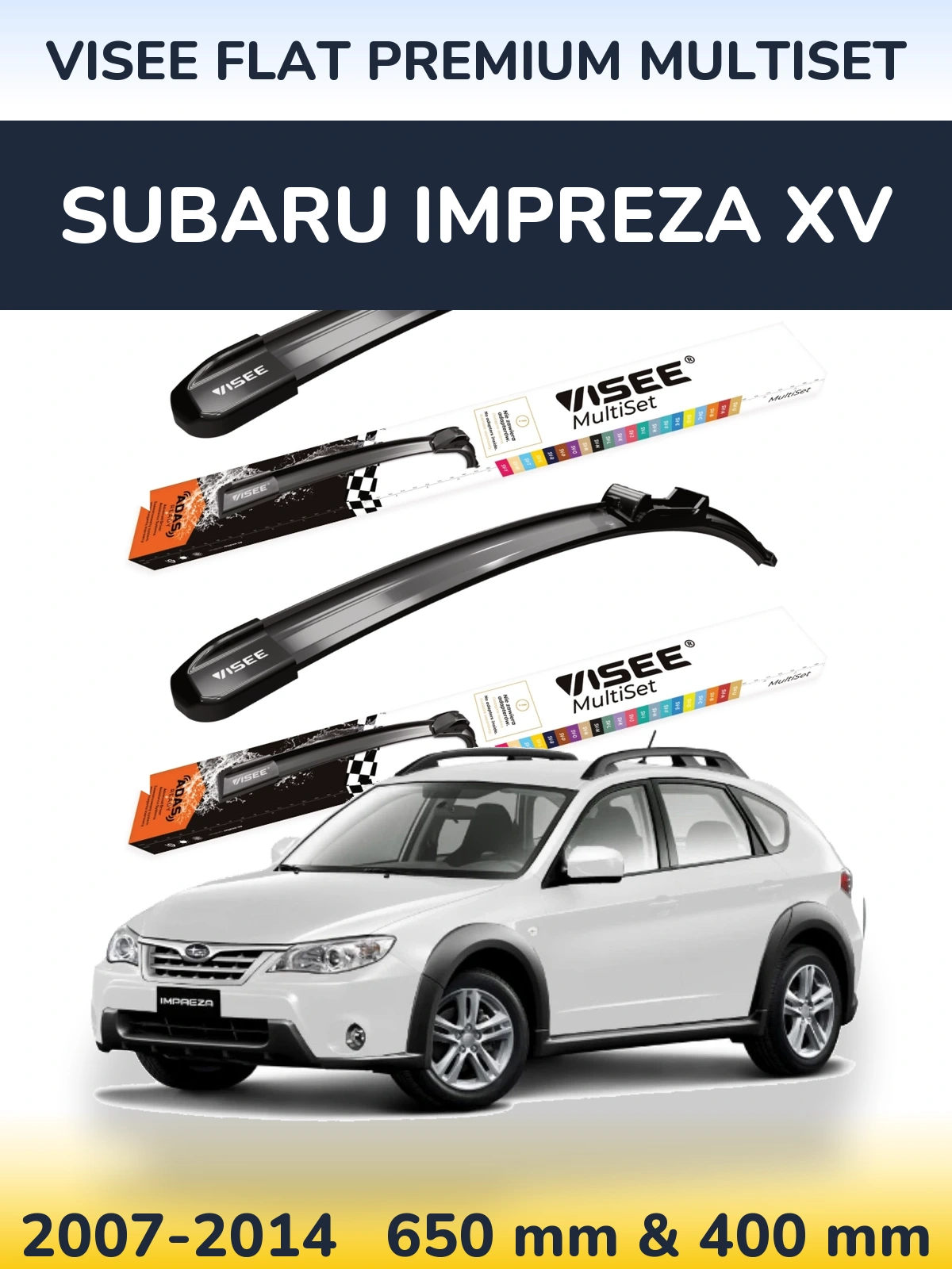 Front wiper blade set VISEE FLAT PREMIUM MultiSet 650 & 400 mm for Subaru Impreza XV 2007-2014