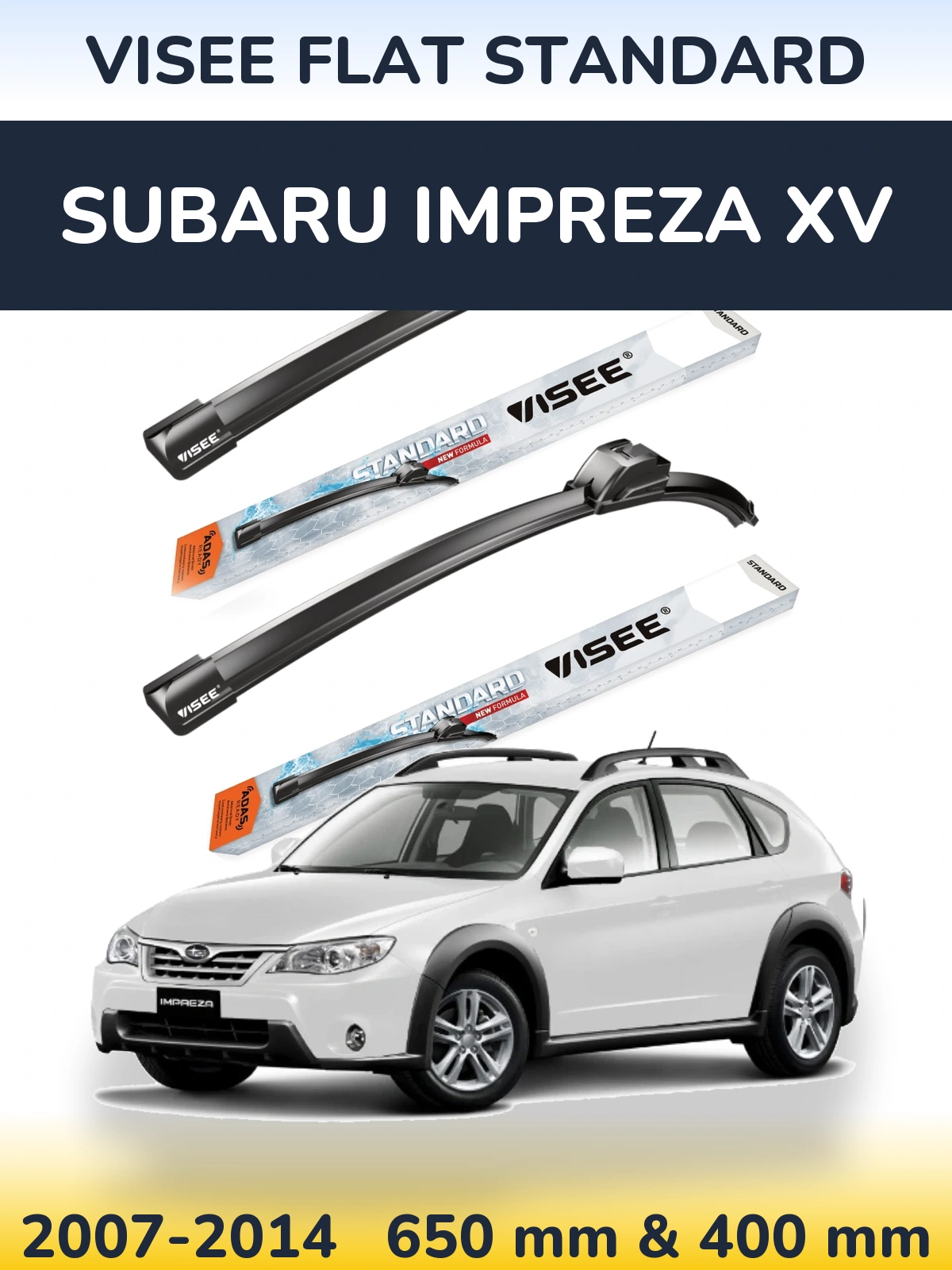 Комплект передних дворников VISEE FLAT STANDARD 650 & 400 мм для Subaru Impreza XV 2007-2014