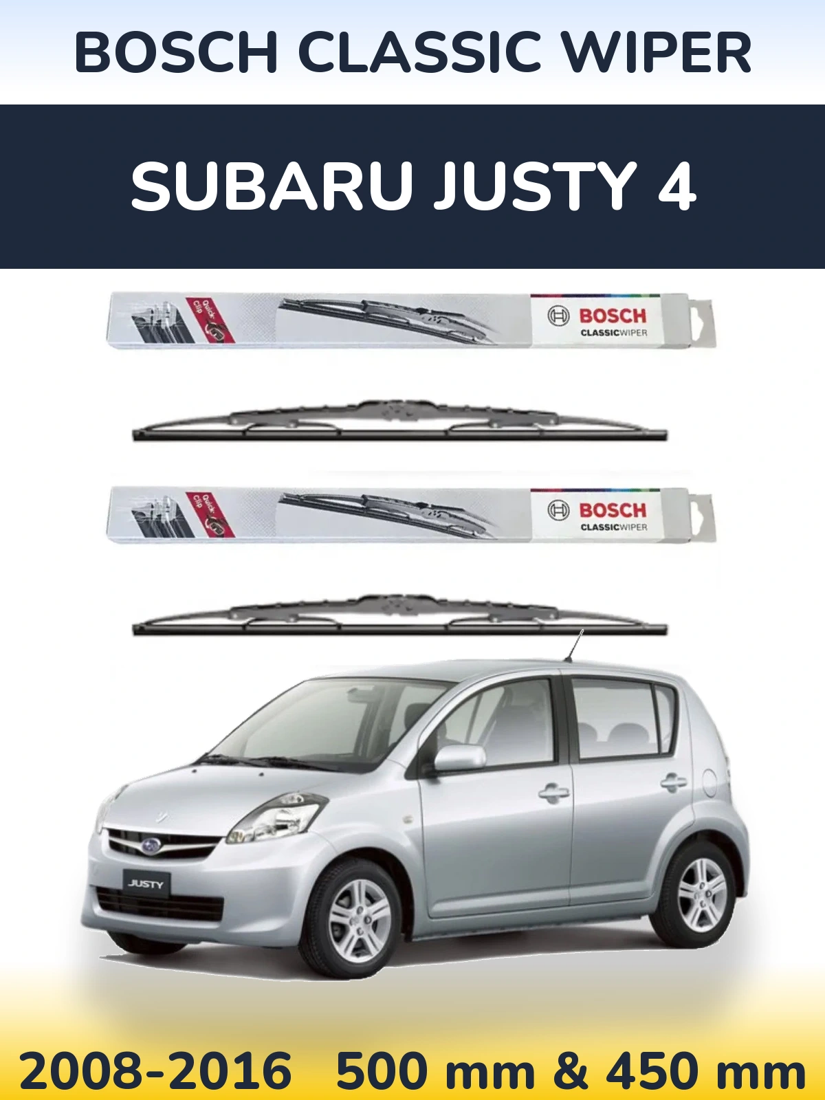 Komplet przednich wycieraczek BOSCH Classic Wiper 500 & 450 mm do Subaru Justy 4 2008-2016