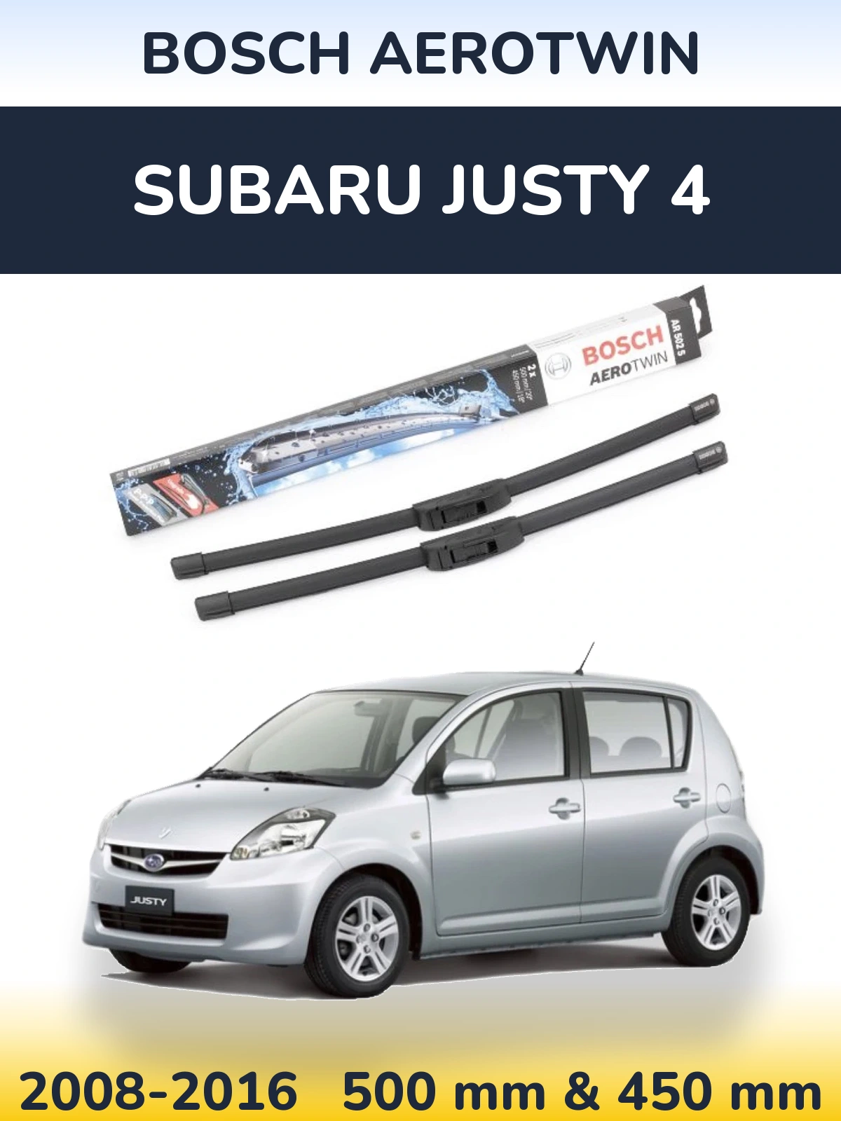 Komplet przednich wycieraczek BOSCH AeroTwin 500 & 450 mm do Subaru Justy 4 2008-2016