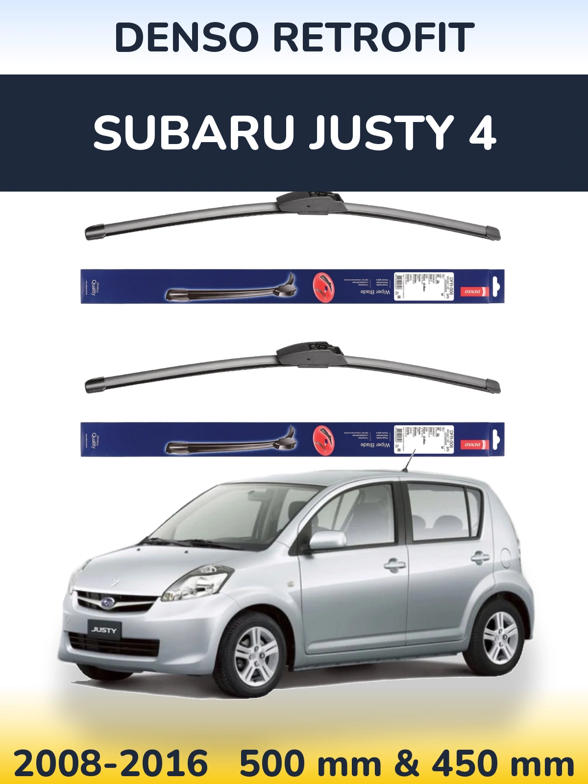 Komplet przednich wycieraczek Denso Retrofit 500 & 450 mm do Subaru Justy 4 2008-2016