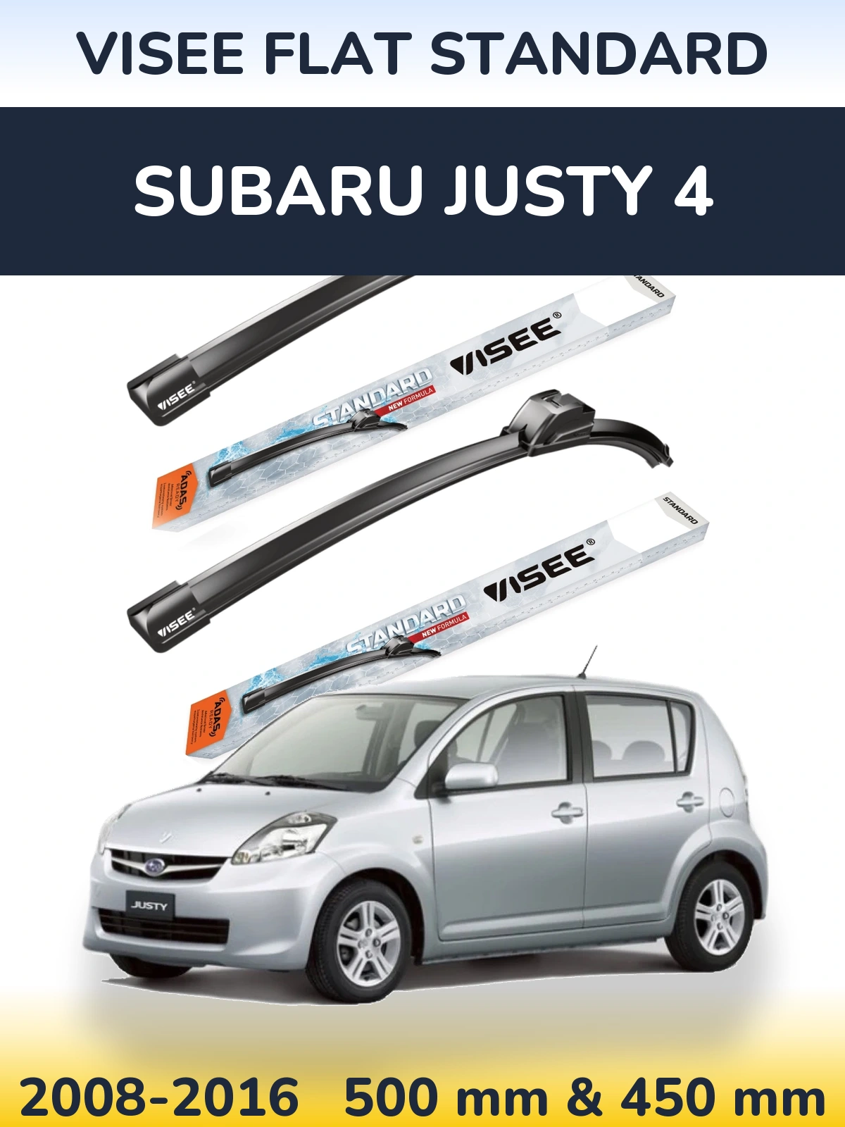 Komplet przednich wycieraczek VISEE FLAT STANDARD 500 & 450 mm do Subaru Justy 4 2008-2016