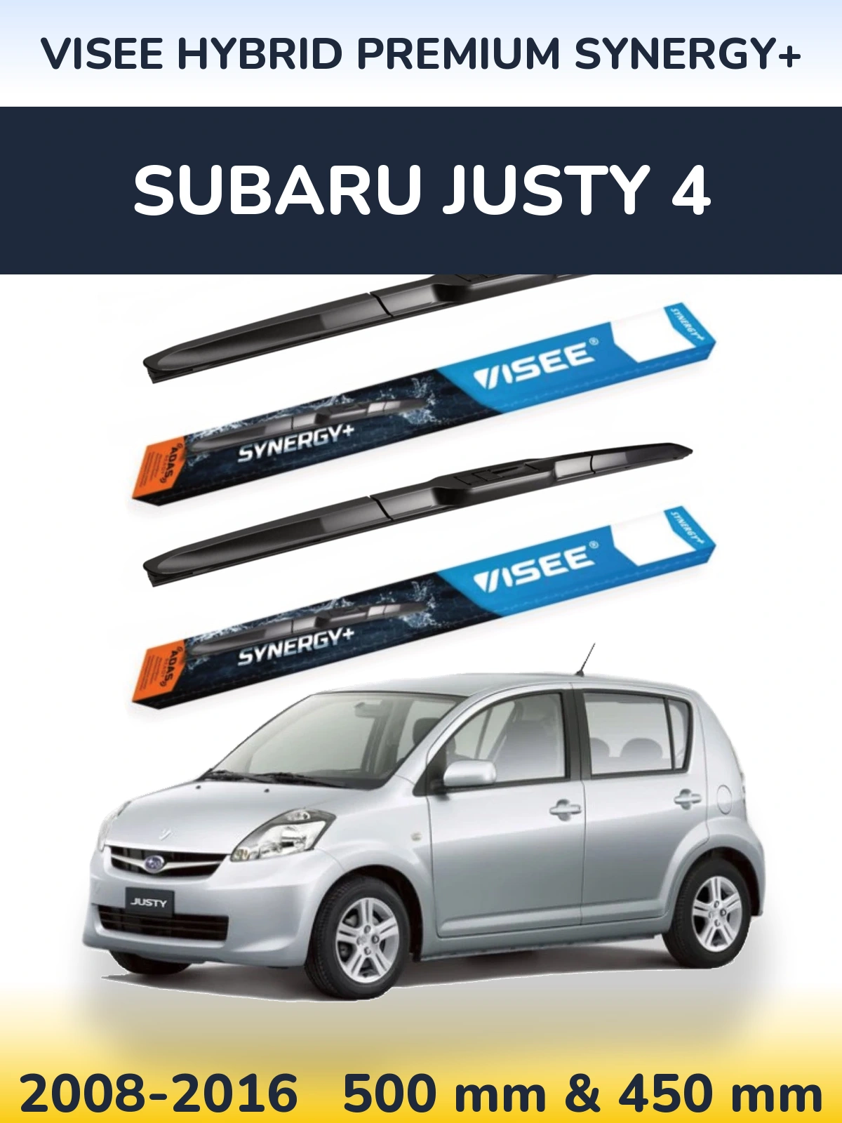 Komplet przednich wycieraczek VISEE HYBRID PREMIUM SYNERGY+ 500 & 450 mm do Subaru Justy 4 2008-2016