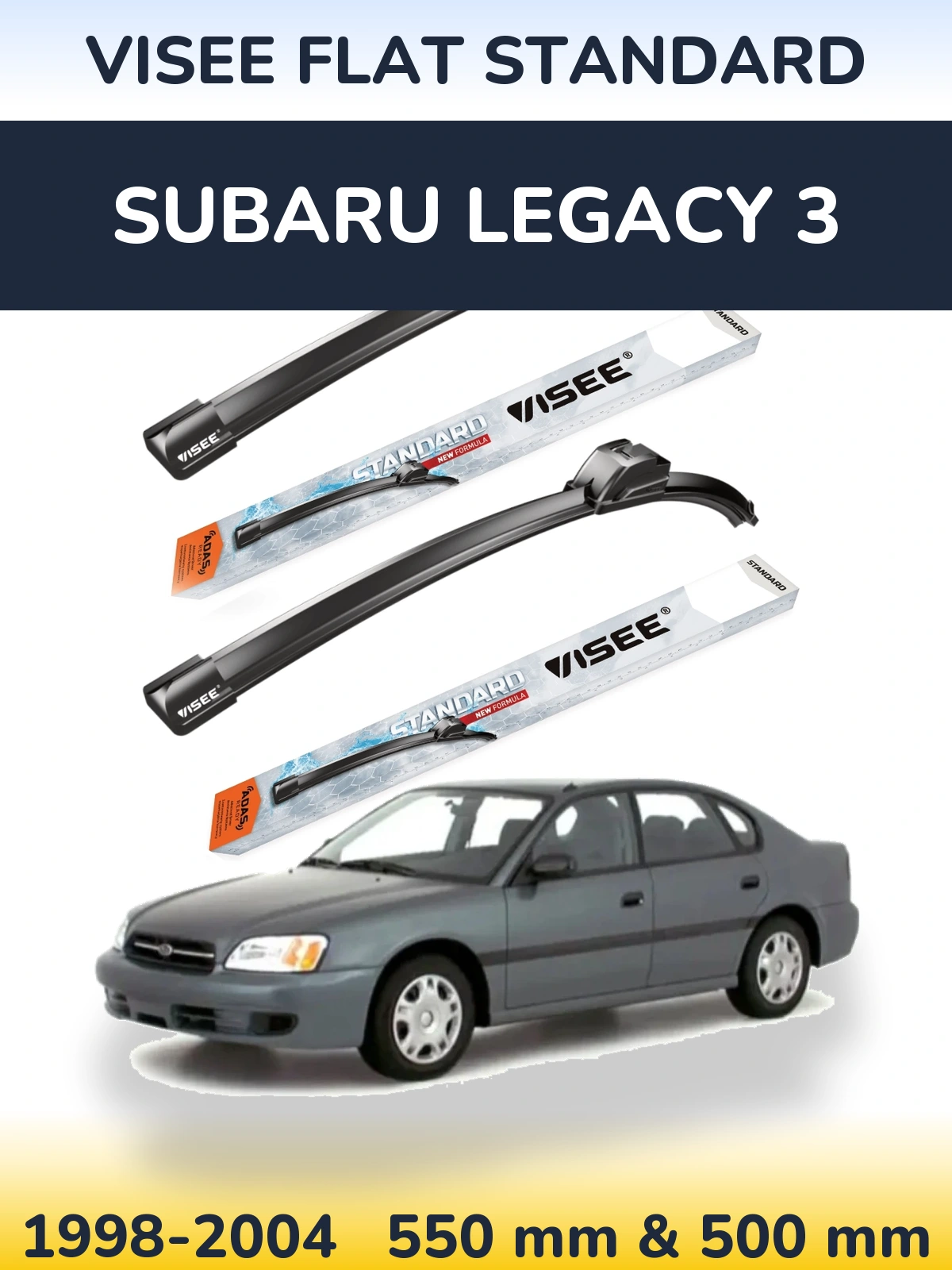 Komplet przednich wycieraczek VISEE FLAT STANDARD 550 & 500 mm do Subaru Legacy 3 1998-2004