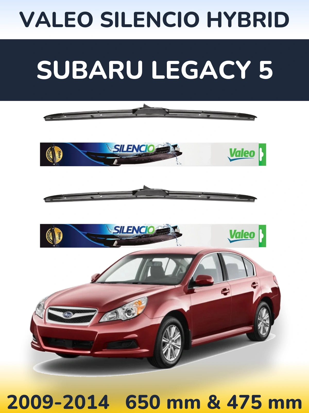Komplet przednich wycieraczek Valeo Silencio Hybrid 650 & 475 mm do Subaru Legacy 5 2009-2014