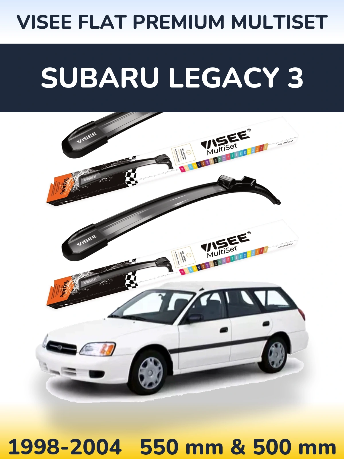 Комплект передних дворников VISEE FLAT PREMIUM MultiSet 550 & 500 мм для Subaru Legacy 3 1998-2004