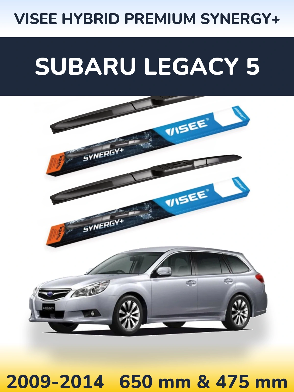 Komplet przednich wycieraczek VISEE HYBRID PREMIUM SYNERGY+ 650 & 475 mm do Subaru Legacy 5 2009-2014