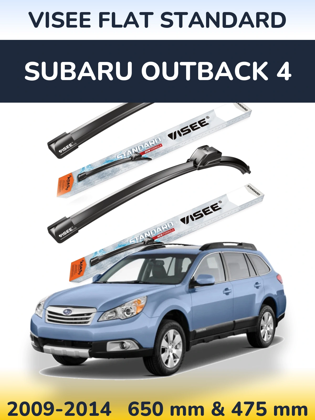 Komplet przednich wycieraczek VISEE FLAT STANDARD 650 & 475 mm do Subaru Outback 4 2009-2014