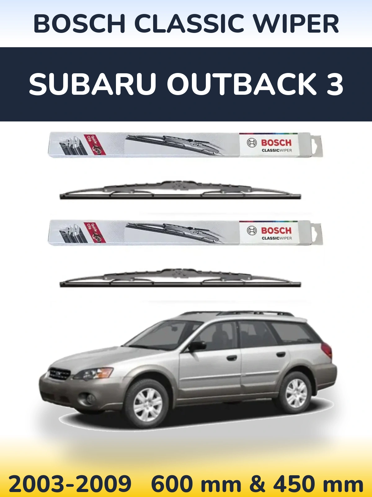 Komplet przednich wycieraczek BOSCH Classic Wiper 600 & 450 mm do Subaru Outback 3 2003-2009