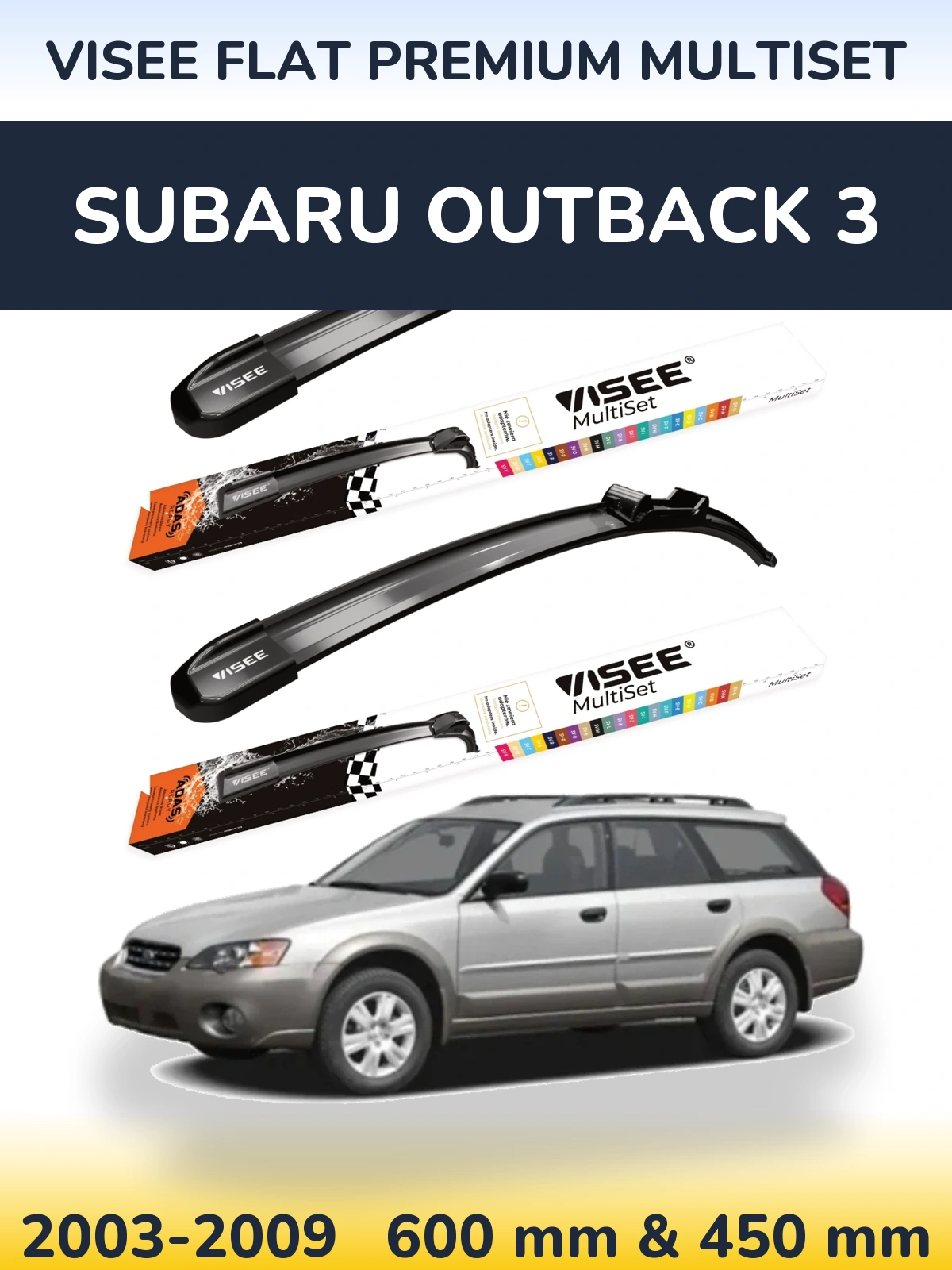 Komplet przednich wycieraczek VISEE FLAT PREMIUM MultiSet 600 & 450 mm do Subaru Outback 3 2003-2009