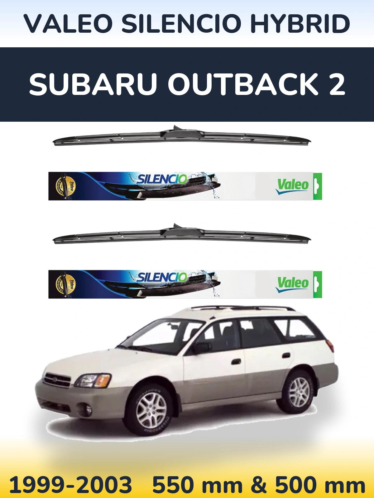 Komplet przednich wycieraczek Valeo Silencio Hybrid 550 & 500 mm do Subaru Outback 2 1999-2003