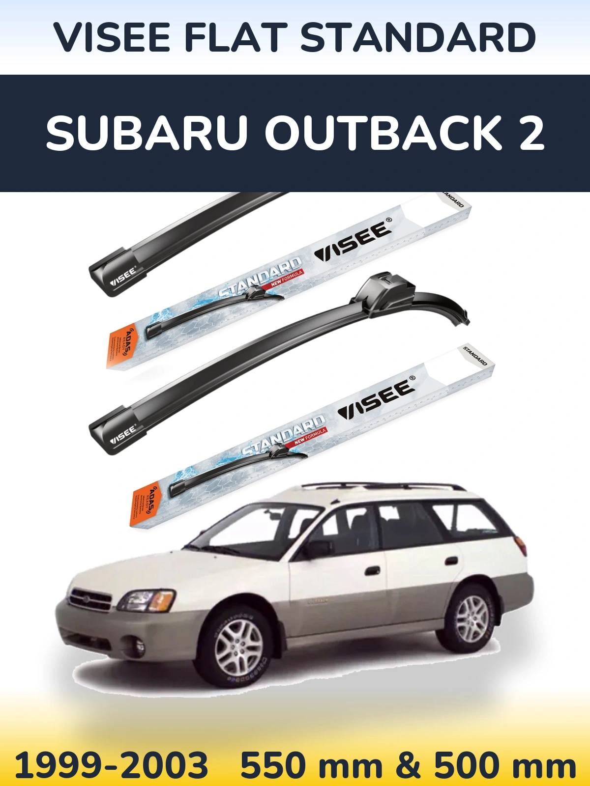 Komplet przednich wycieraczek VISEE FLAT STANDARD 550 & 500 mm do Subaru Outback 2 1999-2003