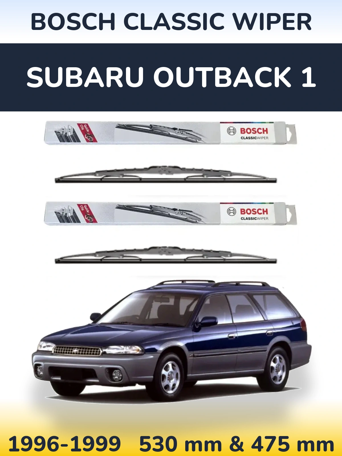 Komplet przednich wycieraczek BOSCH Classic Wiper 530 & 475 mm do Subaru Outback 1 1996-1999