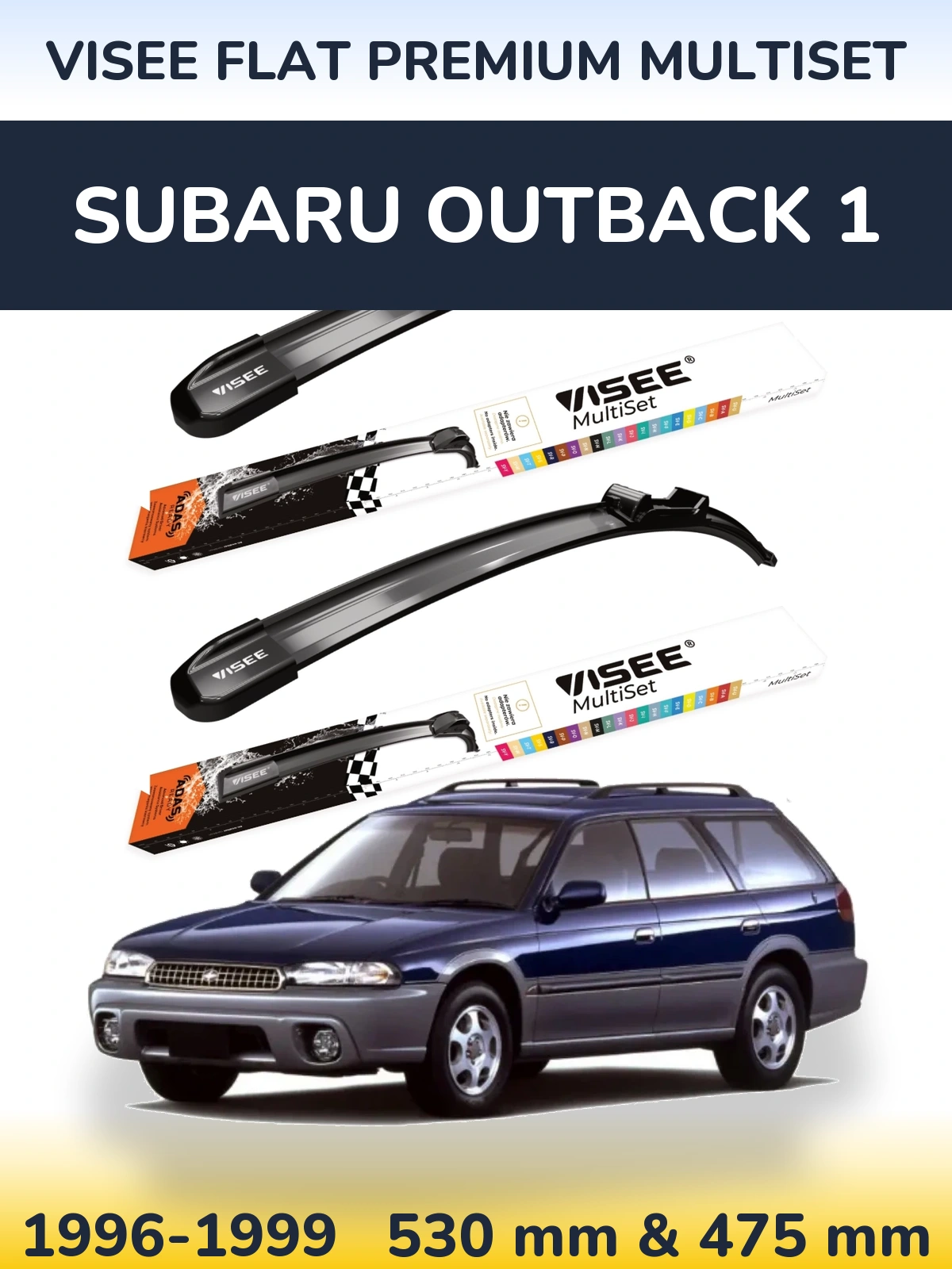 Komplet przednich wycieraczek VISEE FLAT PREMIUM MultiSet 530 & 475 mm do Subaru Outback 1 1996-1999