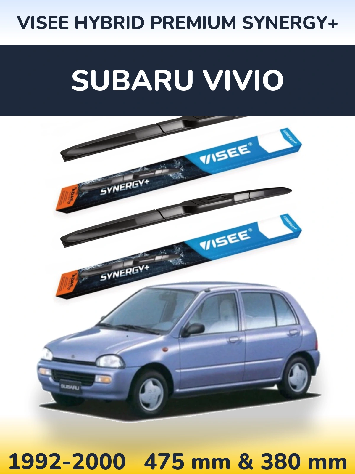 Komplet przednich wycieraczek VISEE HYBRID PREMIUM SYNERGY+ 475 & 380 mm do Subaru Vivio 1992-2000