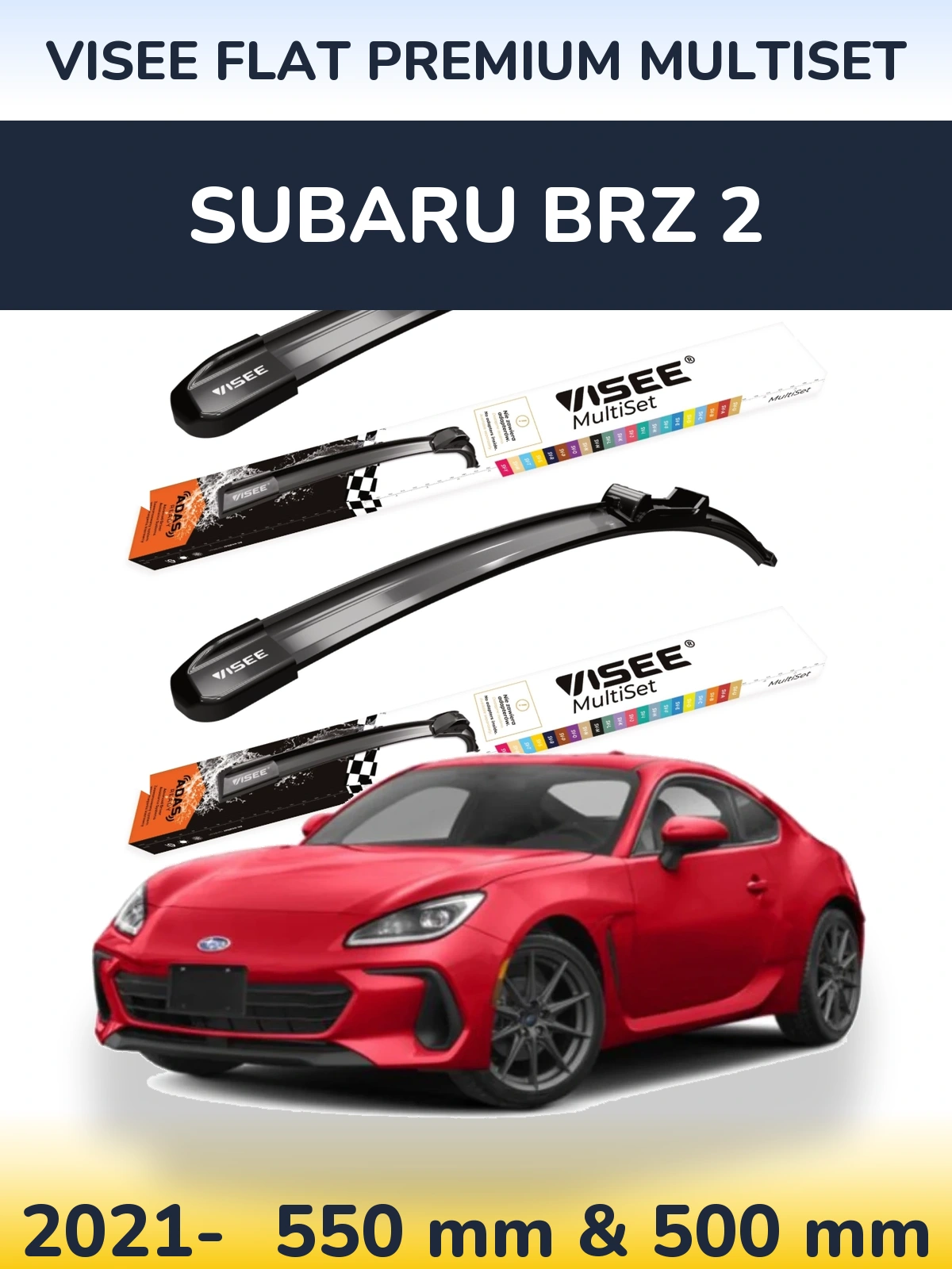 Komplet przednich wycieraczek VISEE FLAT PREMIUM MultiSet 550 & 500 mm do Subaru BRZ 2 2021-2026